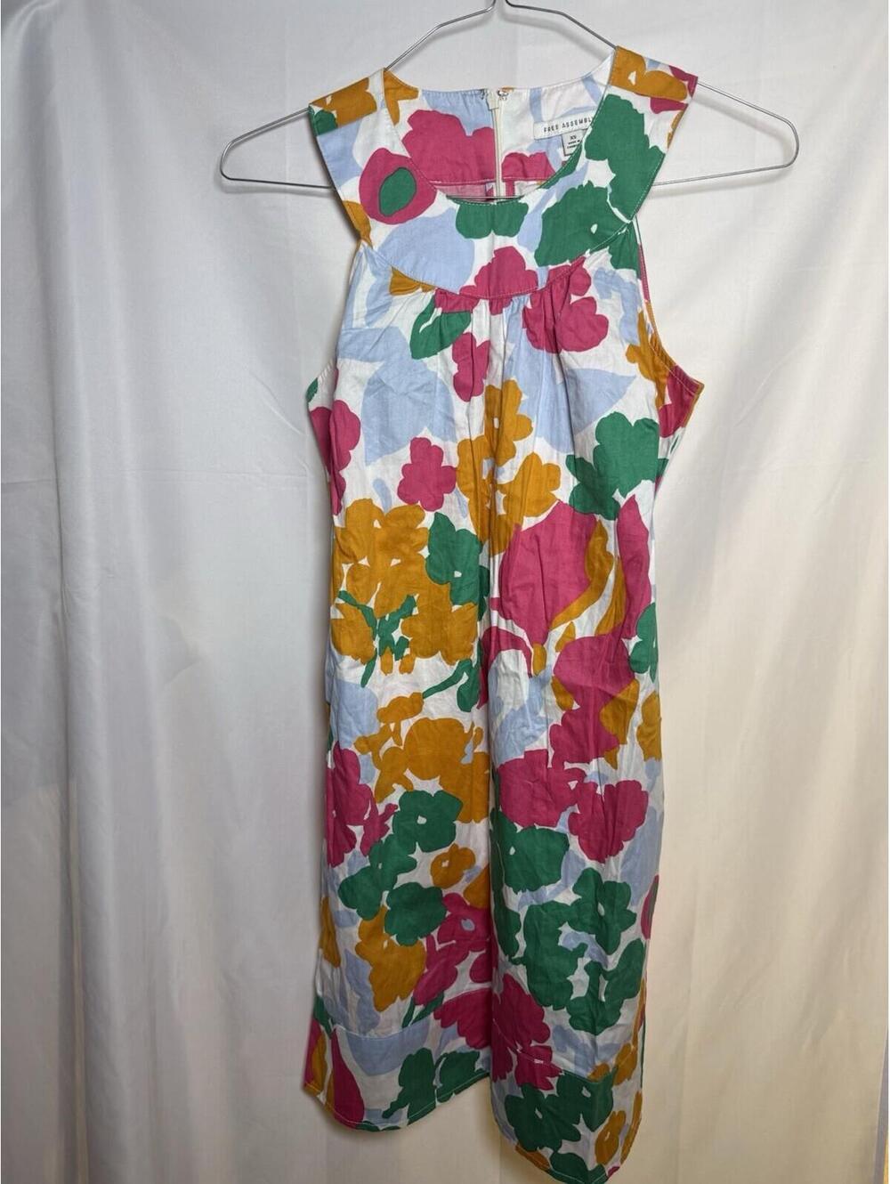 Free Assembly Floral Sleeveless Dress Colorful 100% Cotton XS